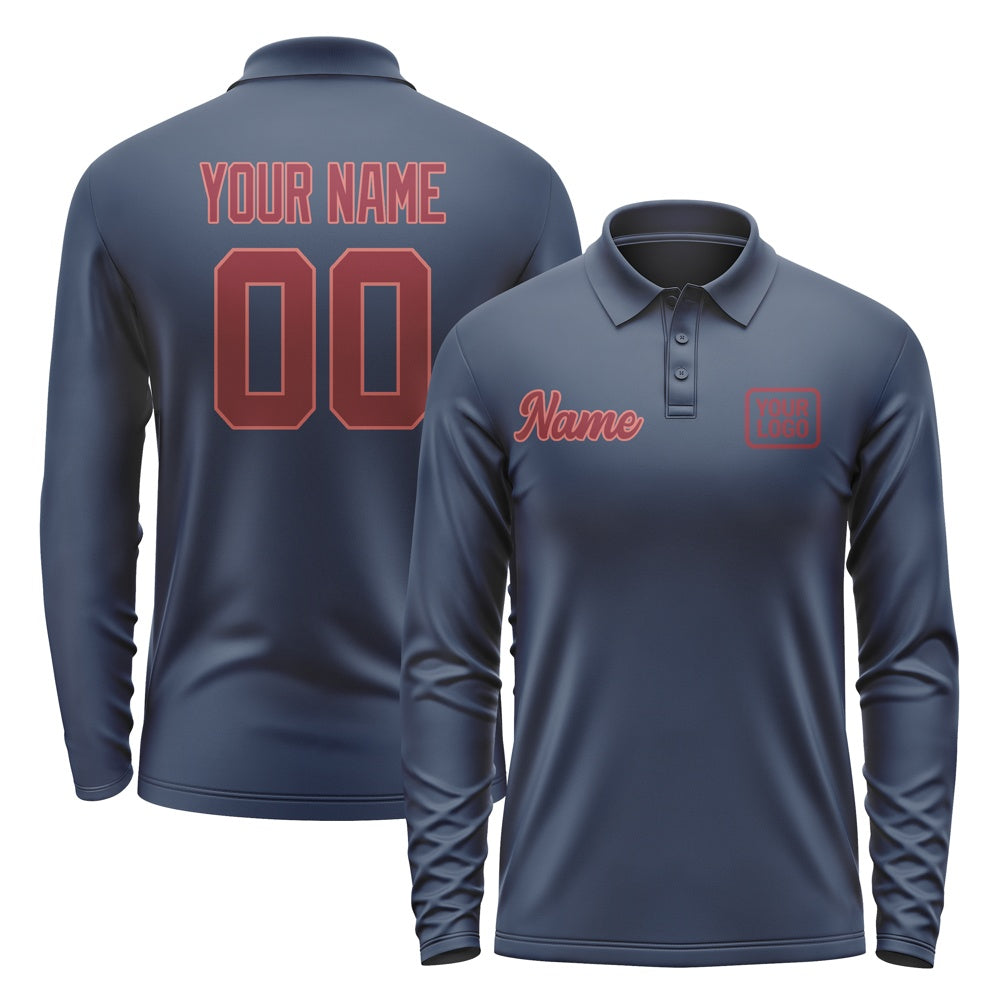 Custom Blue Crimson Red Long Sleeve Polo Shirt