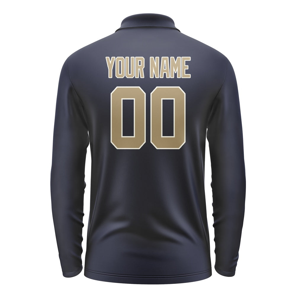 Custom Navy Light Khaki Long Sleeve Polo Shirt