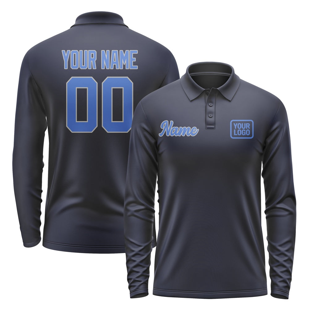 Custom Navy Sky Blue Long Sleeve Polo Shirt
