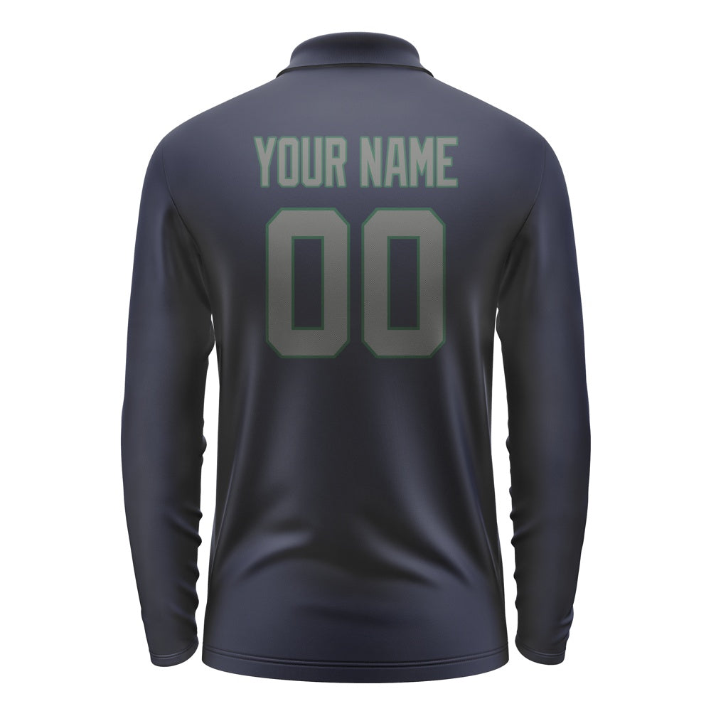 Custom Navy Dark Grey Long Sleeve Polo Shirt