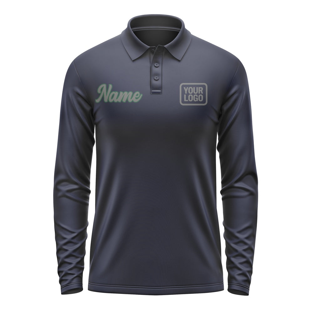 Custom Navy Dark Grey Long Sleeve Polo Shirt
