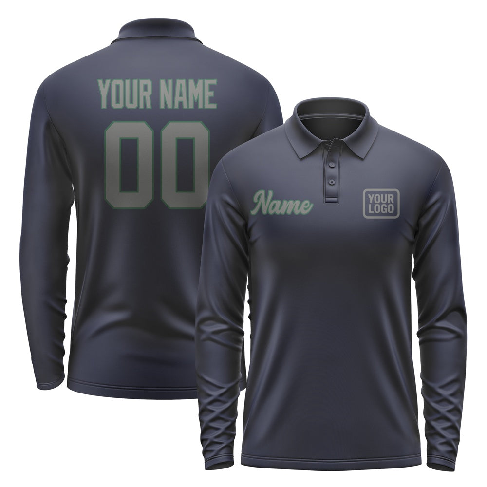 Custom Navy Dark Grey Long Sleeve Polo Shirt