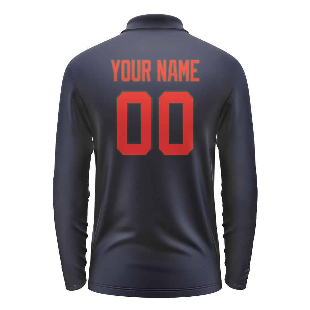 Custom Navy Orange Red Long Sleeve Polo Shirt