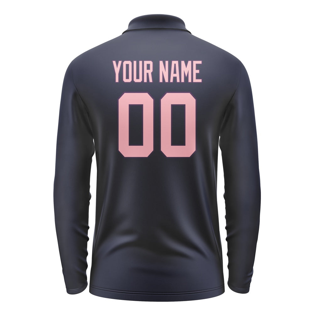 Custom Navy Light Pink Long Sleeve Polo Shirt