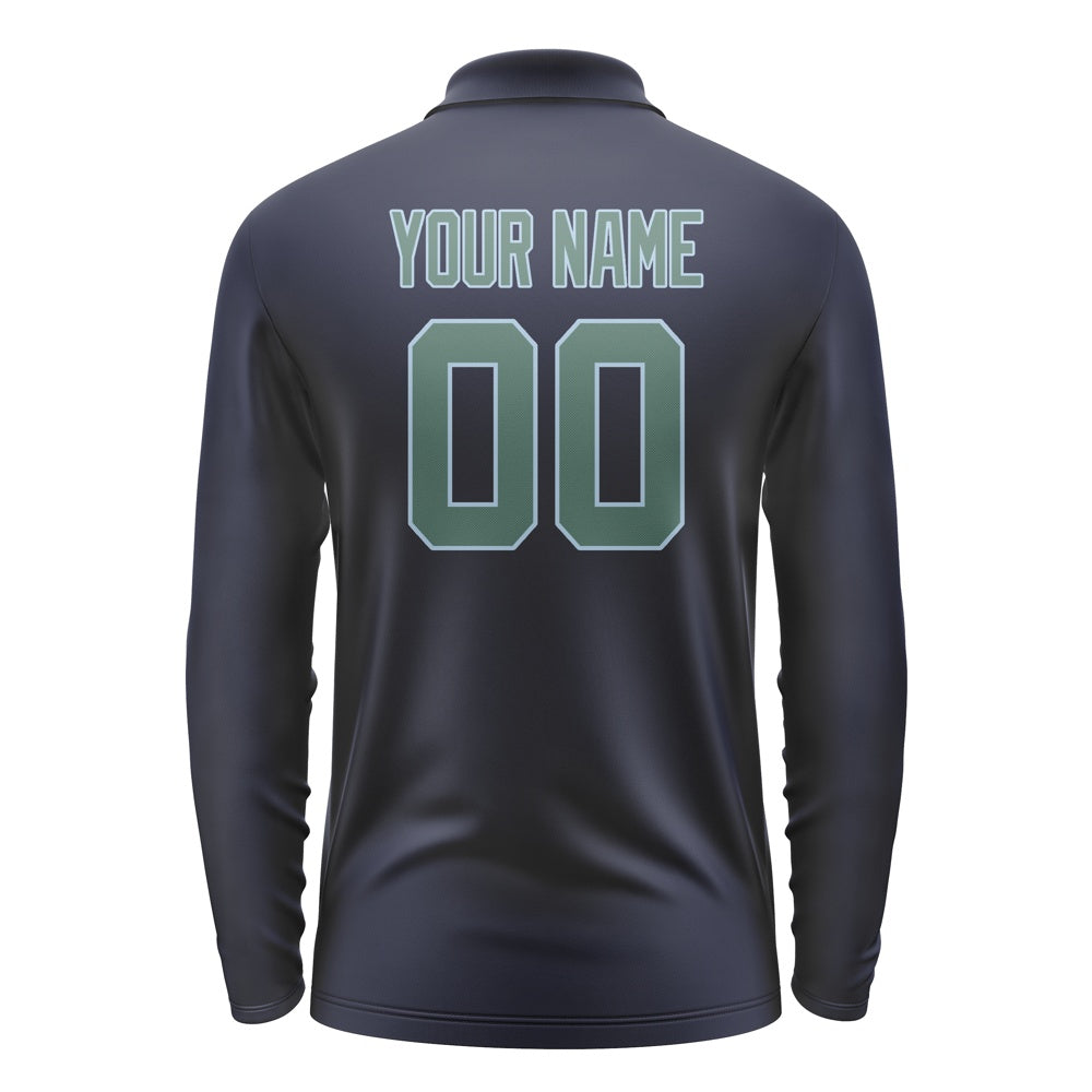 Custom Navy Blue Green Long Sleeve Polo Shirt