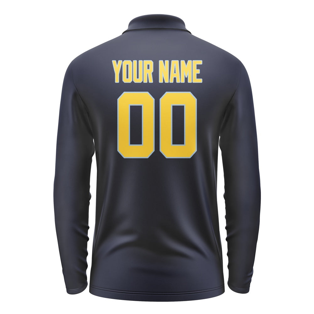 Custom Navy Gold Long Sleeve Polo Shirt
