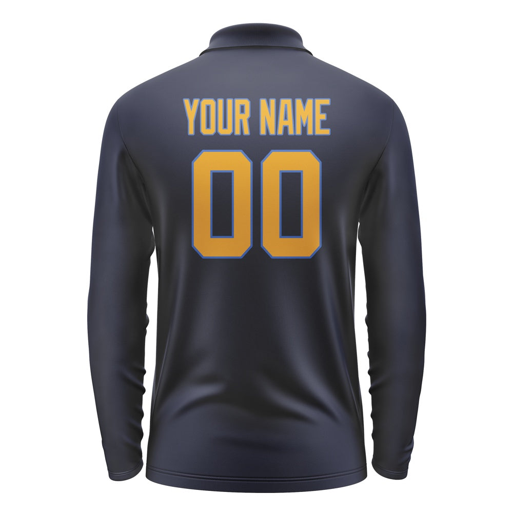 Custom Navy Yellow Long Sleeve Polo Shirt