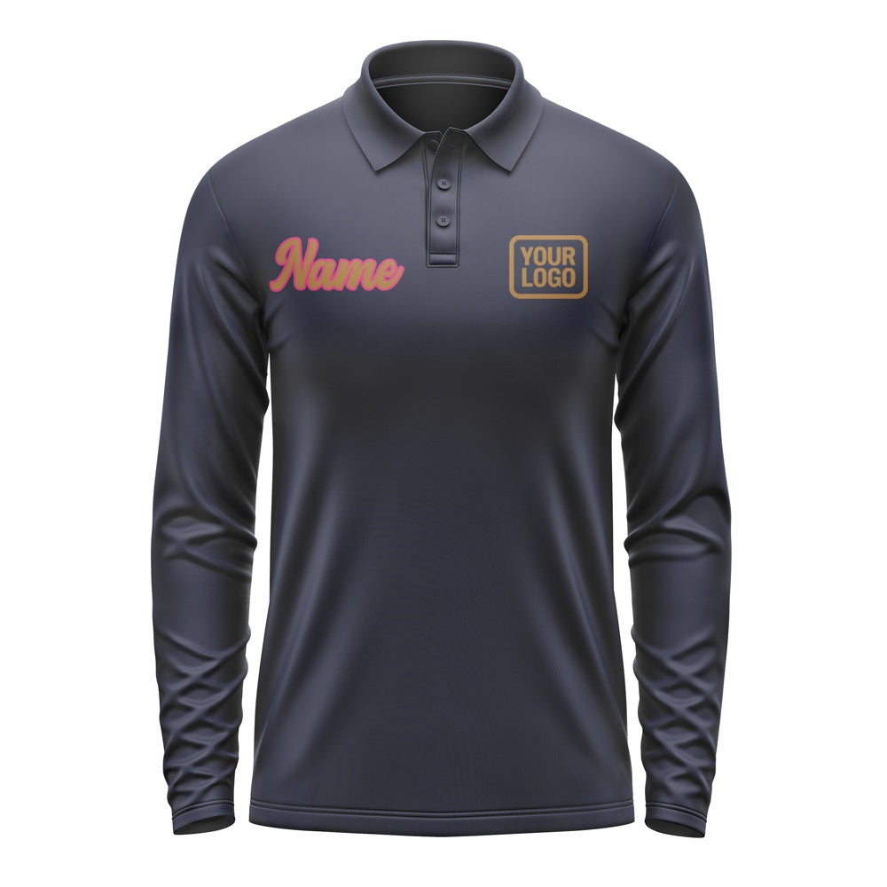 Custom Navy Khaki Long Sleeve Polo Shirt