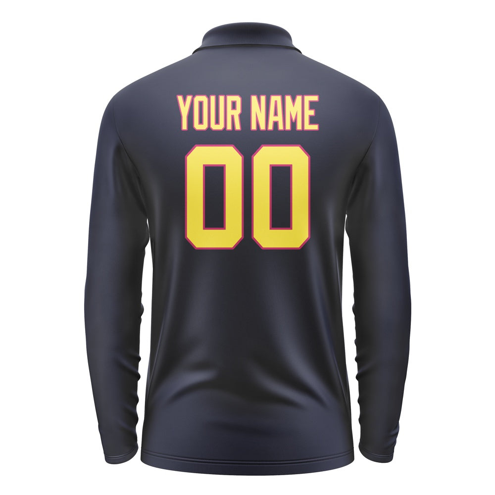 Custom Navy Light Yellow Long Sleeve Polo Shirt