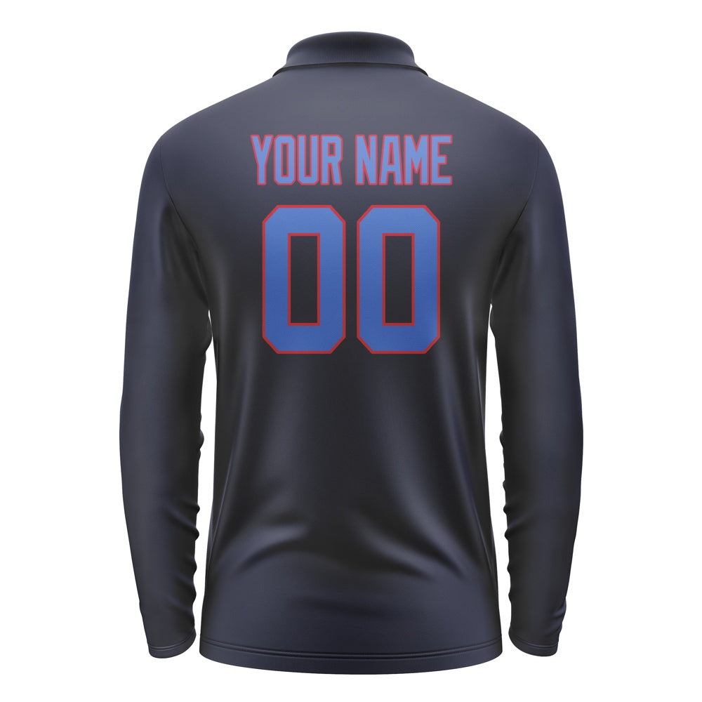 Custom Navy Sky Blue Long Sleeve Polo Shirt
