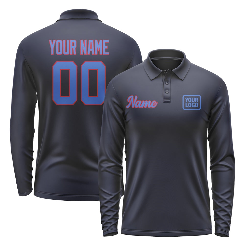 Custom Navy Sky Blue Long Sleeve Polo Shirt