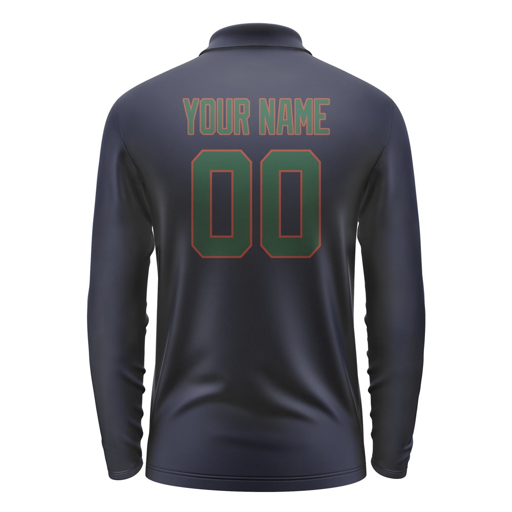 Custom Navy Green Long Sleeve Polo Shirt