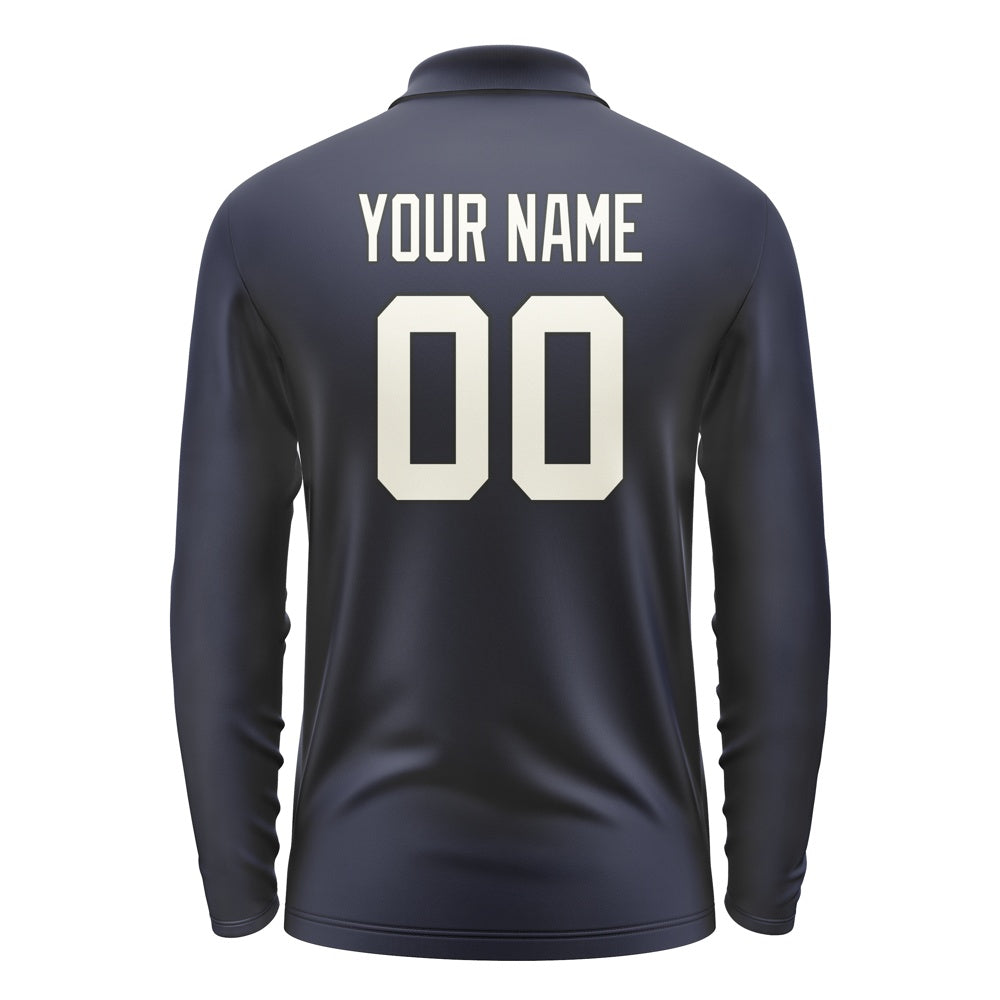 Custom Navy Cream Long Sleeve Polo Shirt