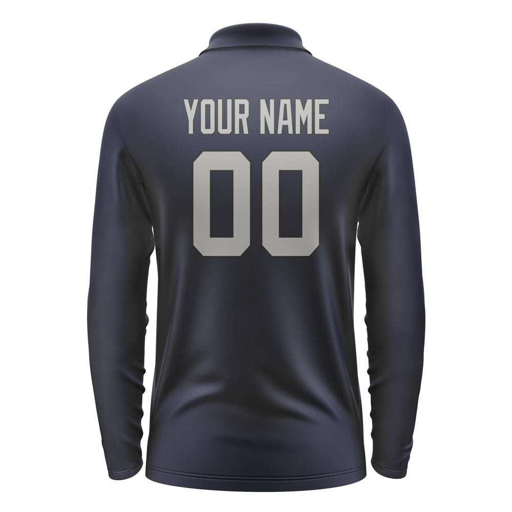 Custom Navy Gray Long Sleeve Polo Shirt