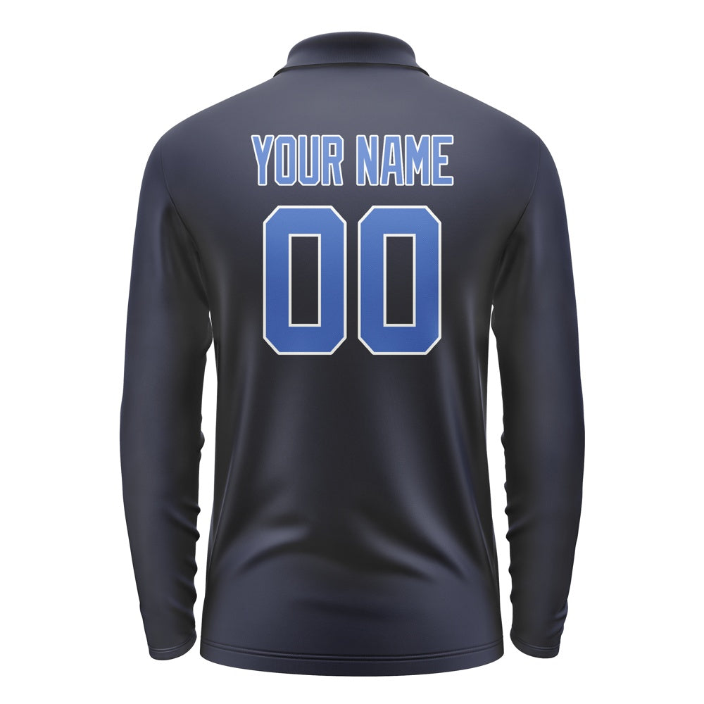 Custom Navy Sky Blue Long Sleeve Polo Shirt