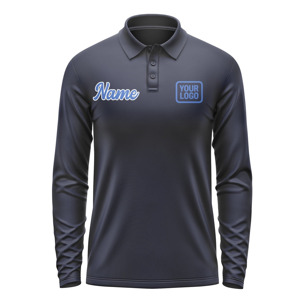 Custom Navy Sky Blue Long Sleeve Polo Shirt