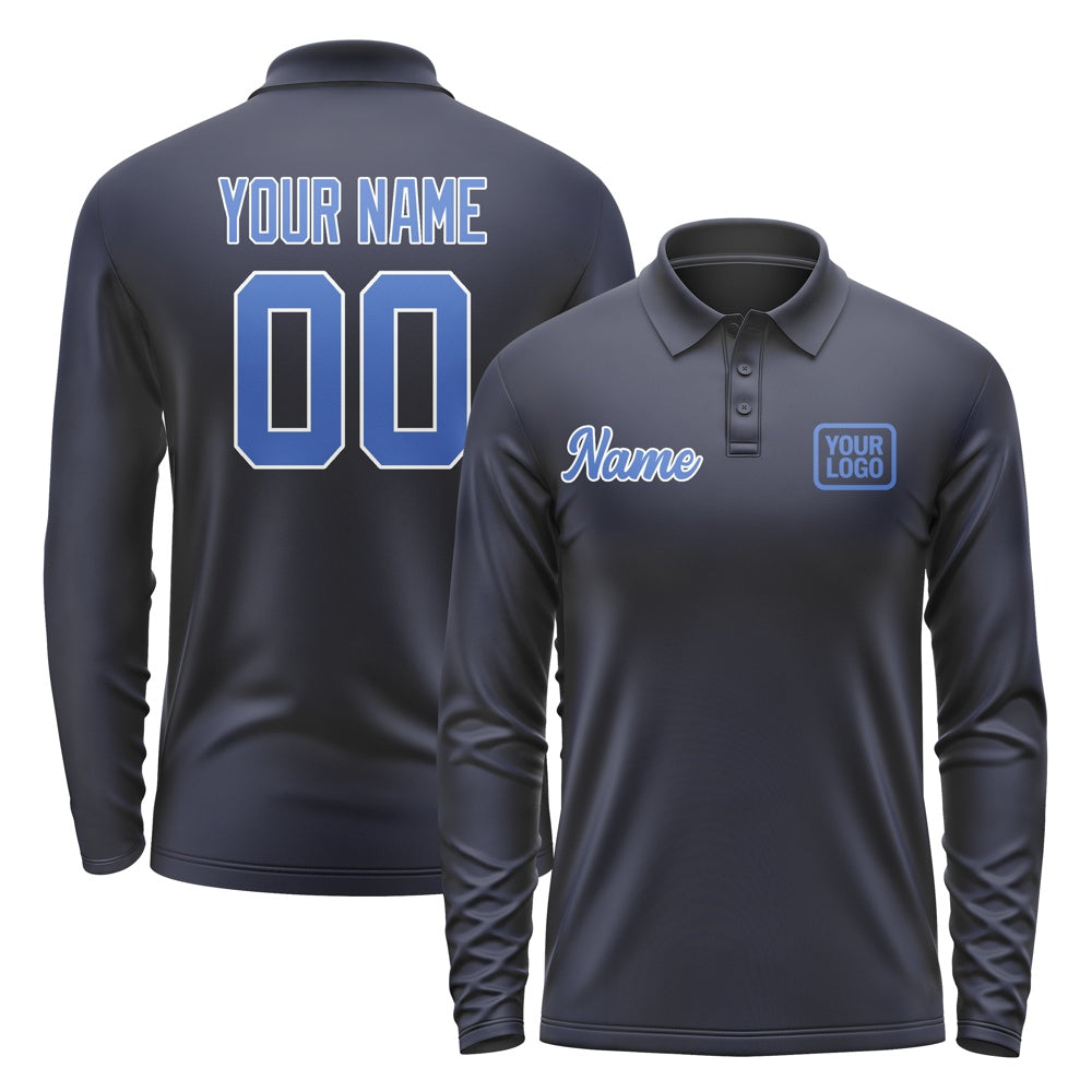 Custom Navy Sky Blue Long Sleeve Polo Shirt