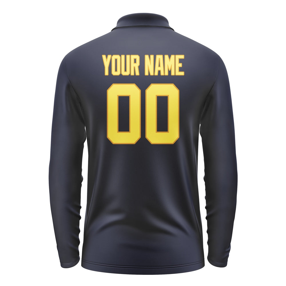 Custom Navy Light Yellow Long Sleeve Polo Shirt