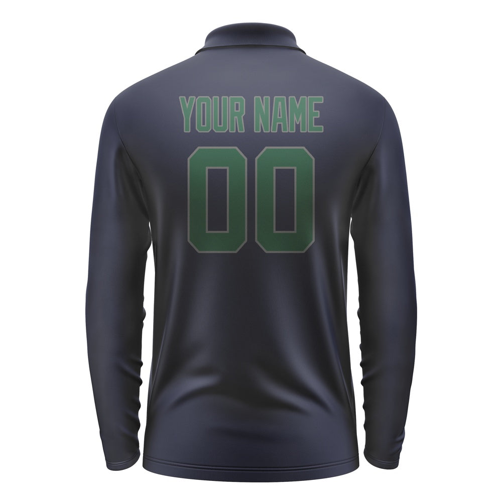 Custom Navy Green Long Sleeve Polo Shirt