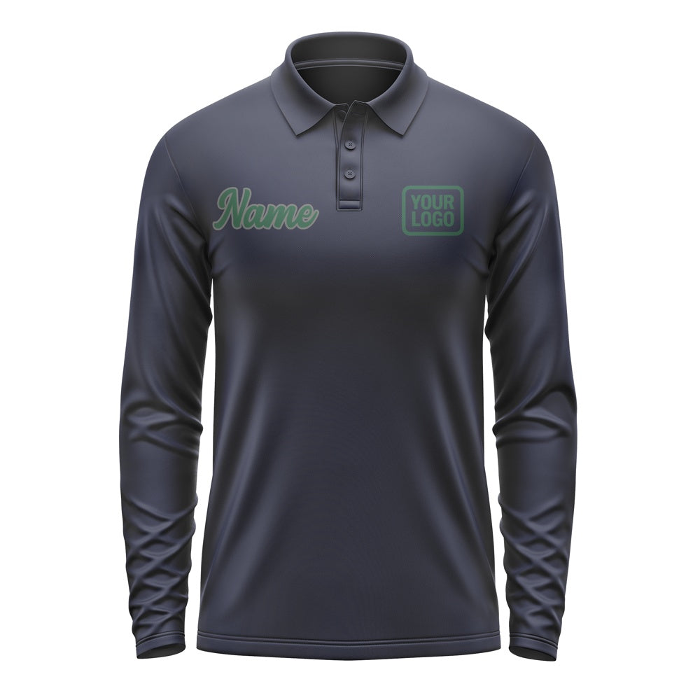 Custom Navy Green Long Sleeve Polo Shirt