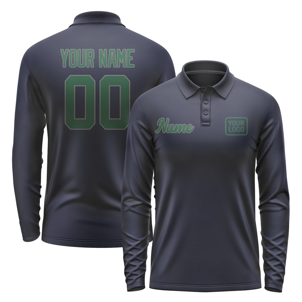 Custom Navy Green Long Sleeve Polo Shirt