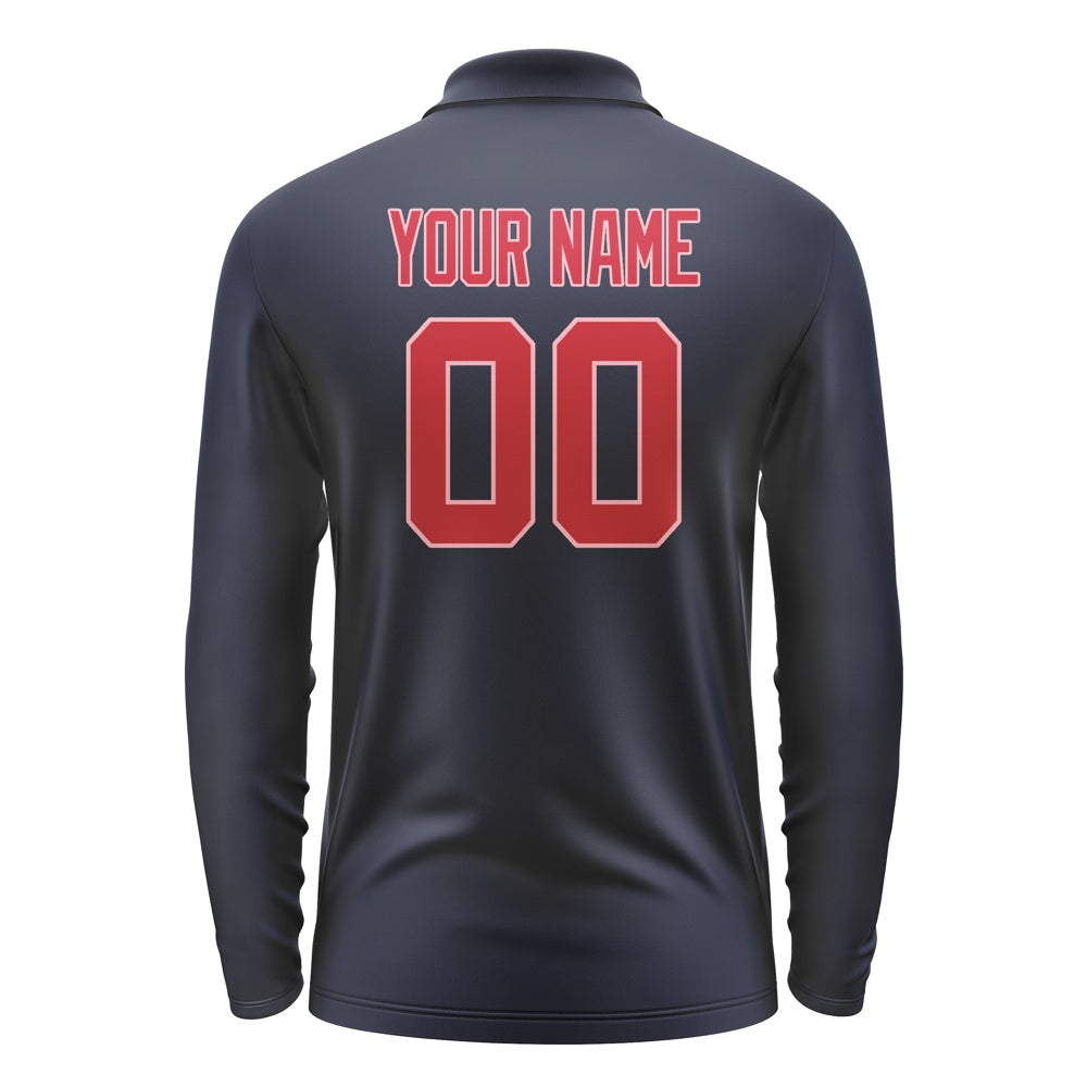 Custom Navy Red Long Sleeve Polo Shirt