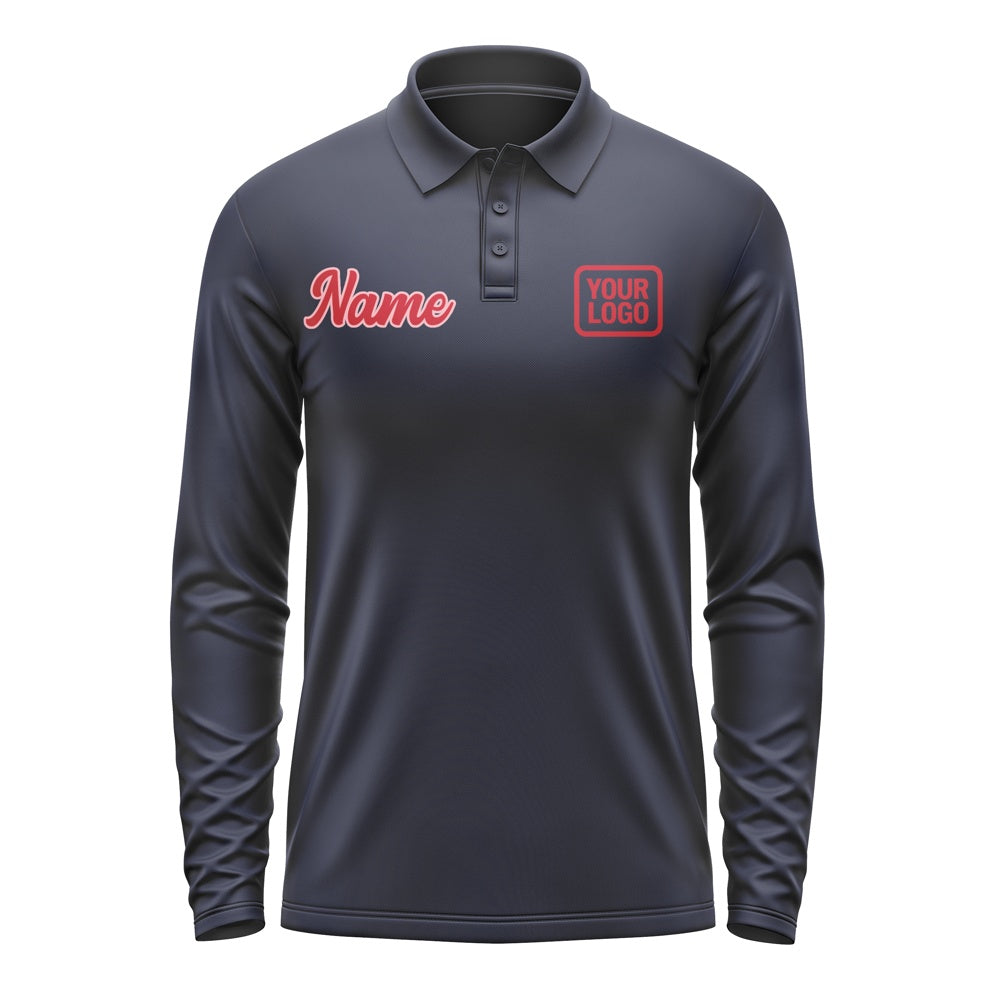 Custom Navy Red Long Sleeve Polo Shirt