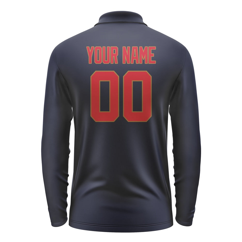 Custom Navy Red Long Sleeve Polo Shirt