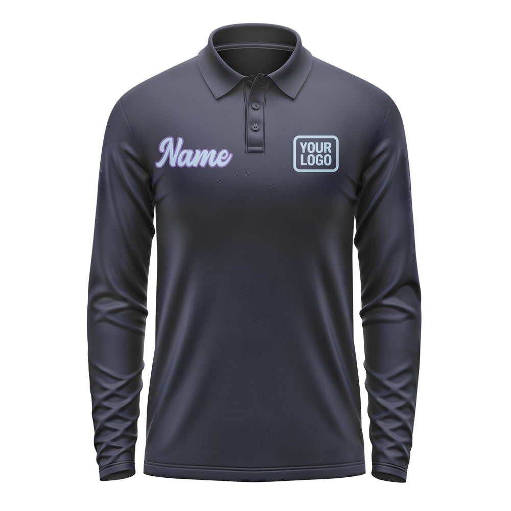 Custom Navy Light Blue Long Sleeve Polo Shirt