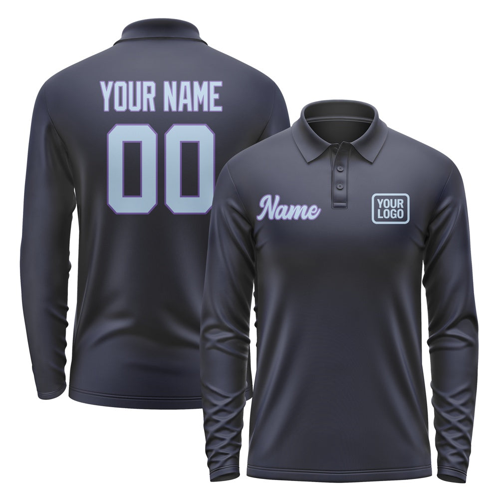 Custom Navy Light Blue Long Sleeve Polo Shirt