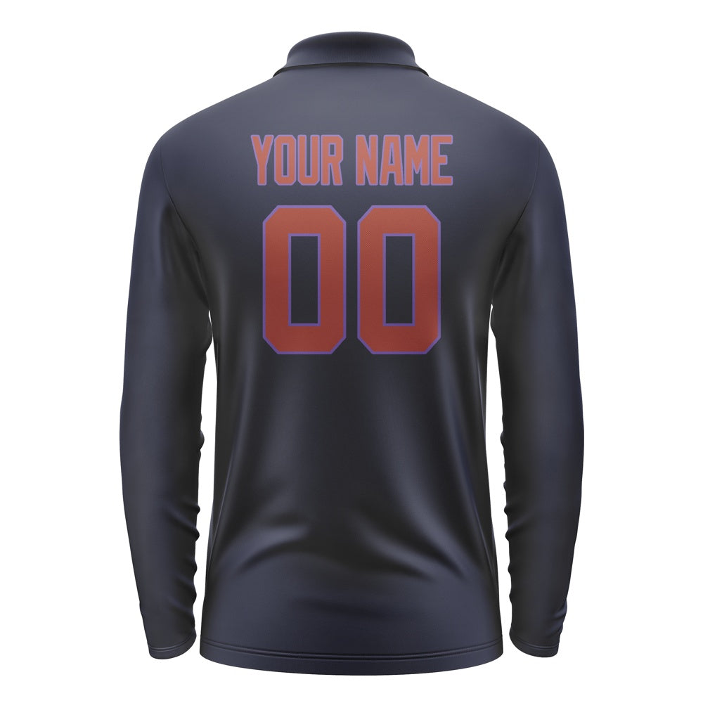 Custom Navy Coral Red Long Sleeve Polo Shirt