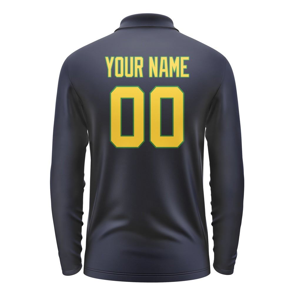 Custom Navy Gold Long Sleeve Polo Shirt