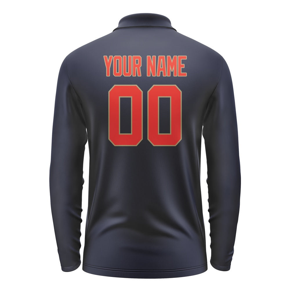 Custom Navy Orange Red Long Sleeve Polo Shirt