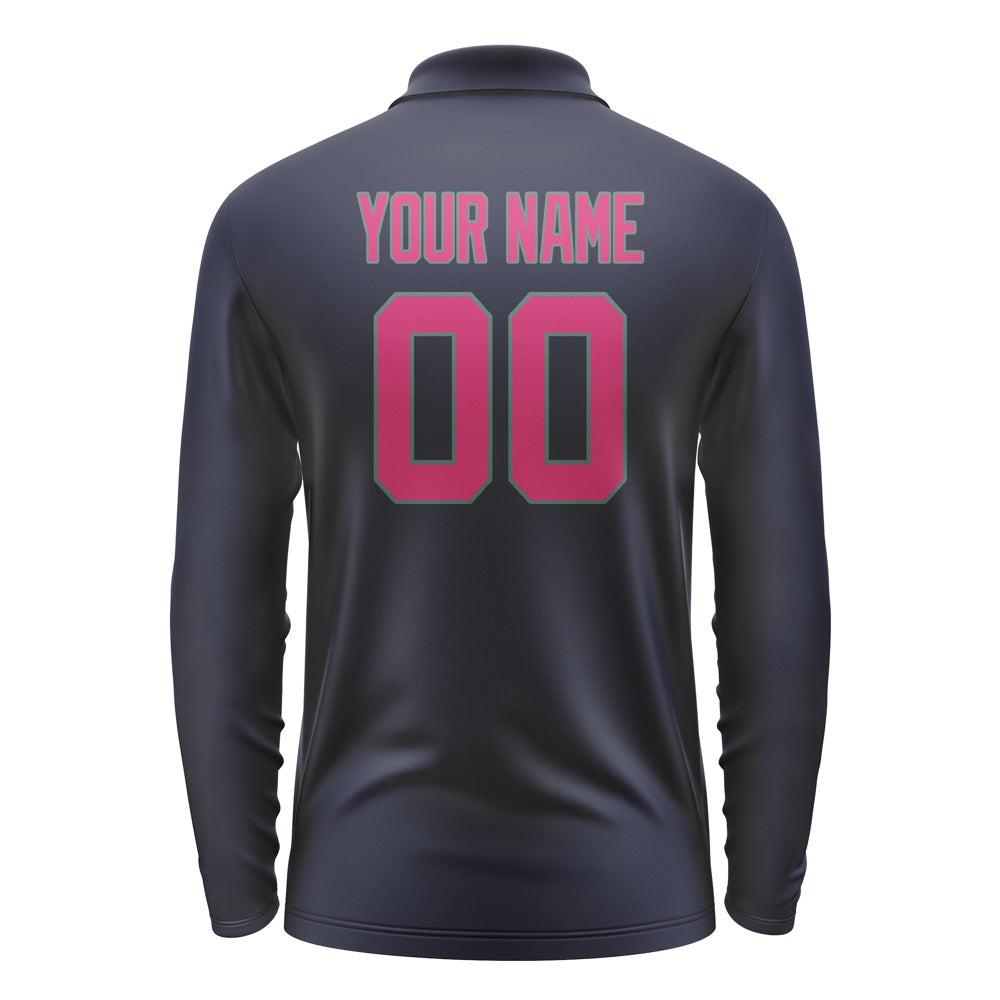Custom Navy Pink Long Sleeve Polo Shirt