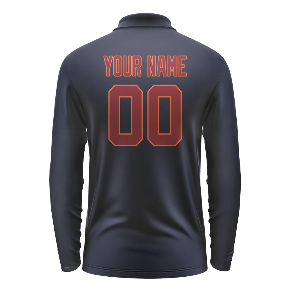 Custom Navy Crimson Red Long Sleeve Polo Shirt