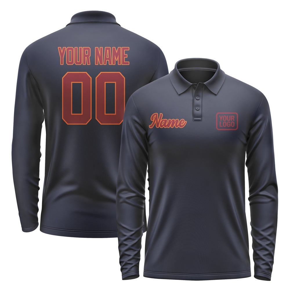 Custom Navy Crimson Red Long Sleeve Polo Shirt