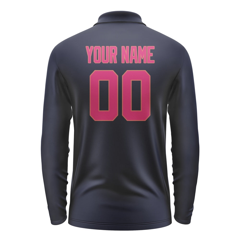Custom Navy Pink Long Sleeve Polo Shirt
