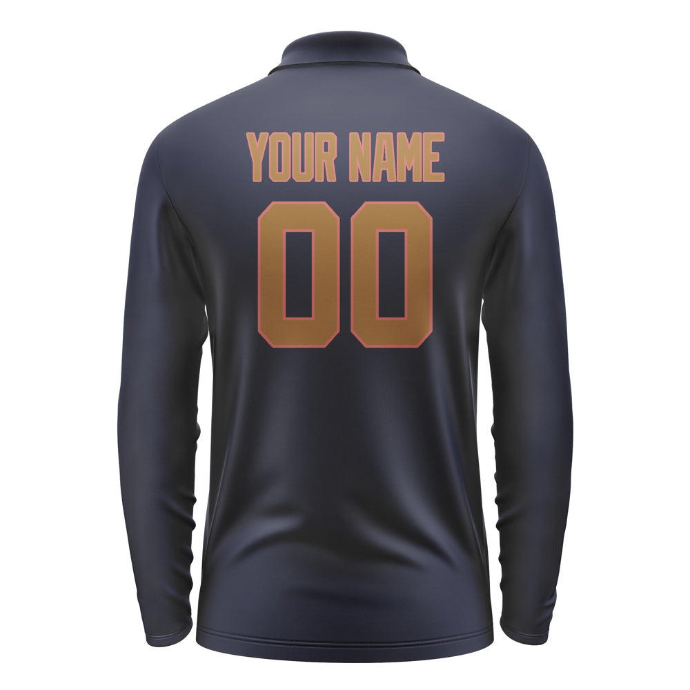 Custom Navy Khaki Long Sleeve Polo Shirt