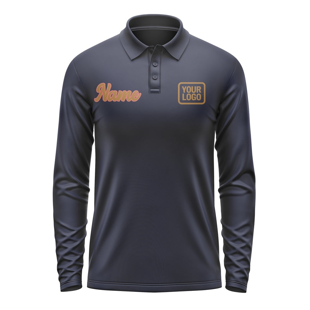 Custom Navy Khaki Long Sleeve Polo Shirt