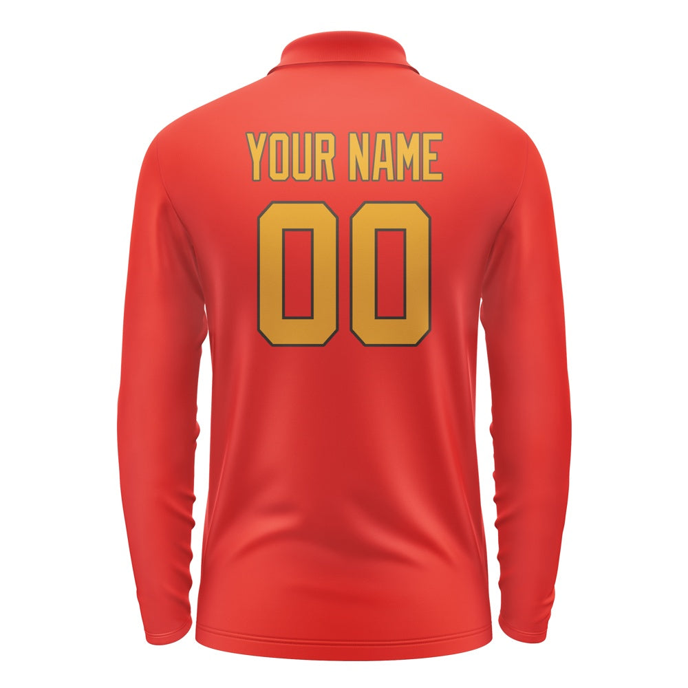 Custom Orange Red Yellow Long Sleeve Polo Shirt