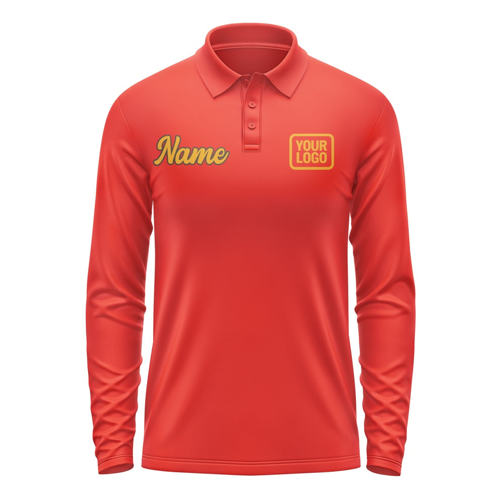 Custom Orange Red Yellow Long Sleeve Polo Shirt