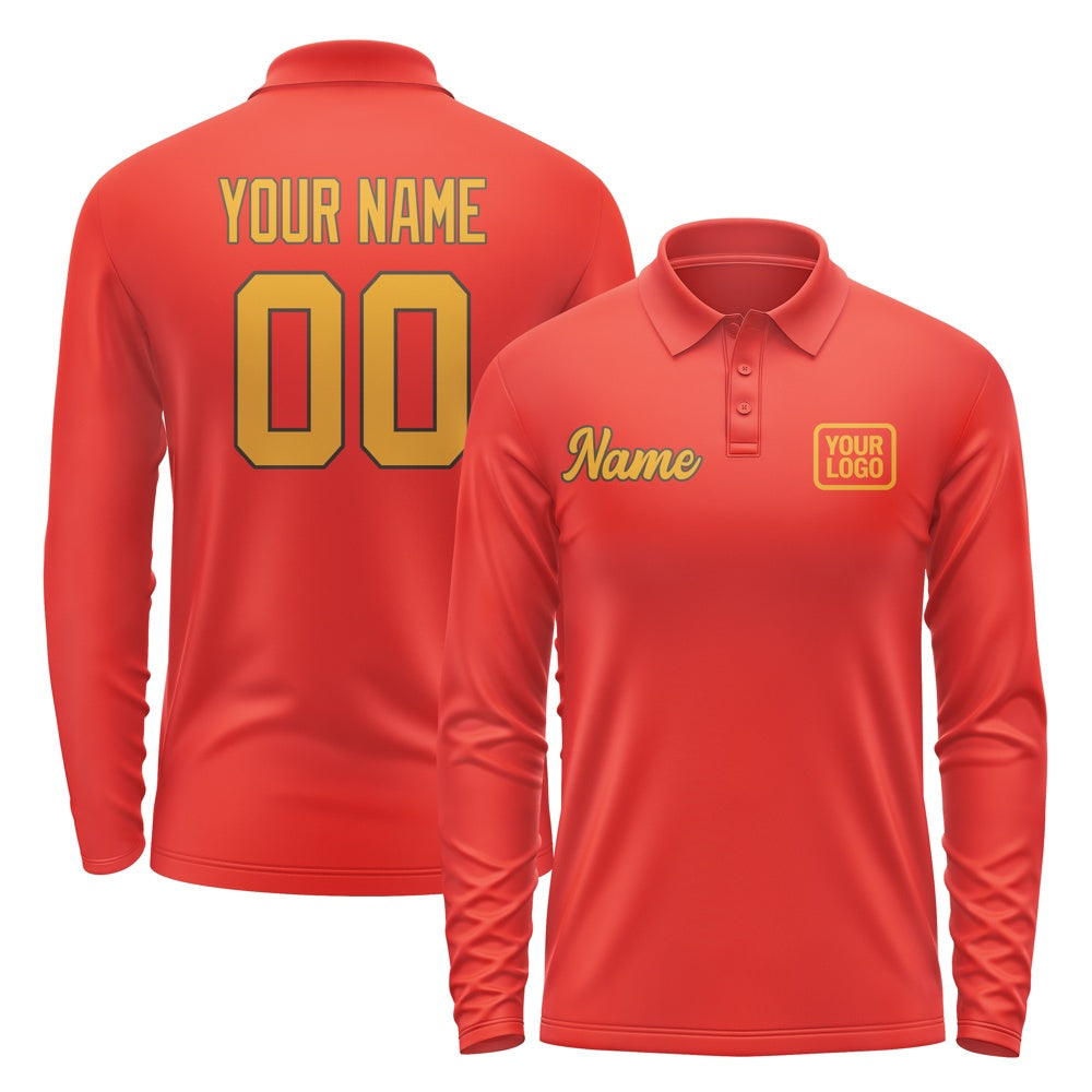 Custom Orange Red Yellow Long Sleeve Polo Shirt