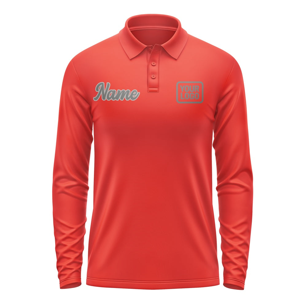 Custom Orange Red Dark Grey Long Sleeve Polo Shirt
