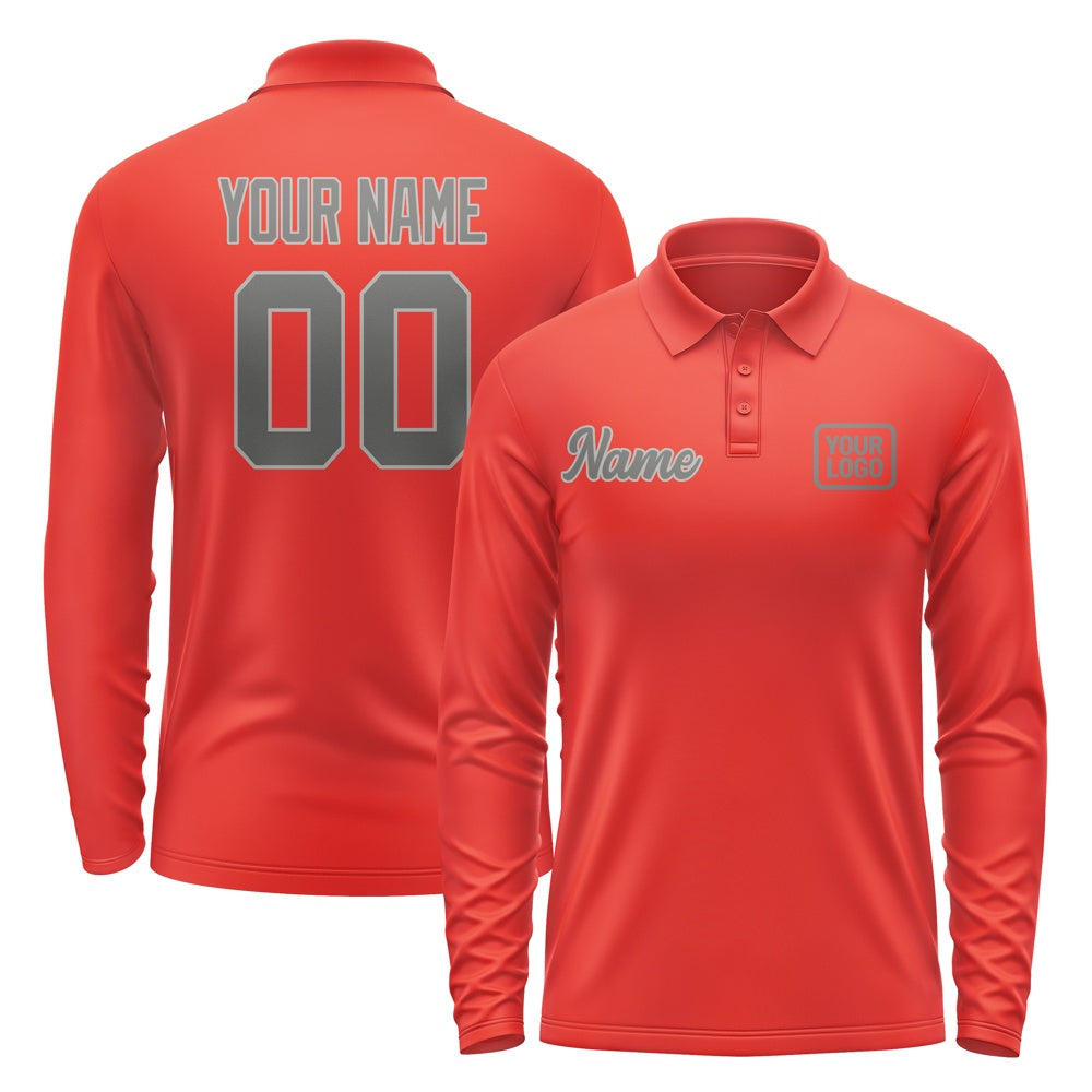 Custom Orange Red Dark Grey Long Sleeve Polo Shirt
