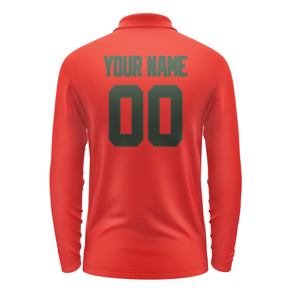 Custom Orange Red Dark Green Long Sleeve Polo Shirt