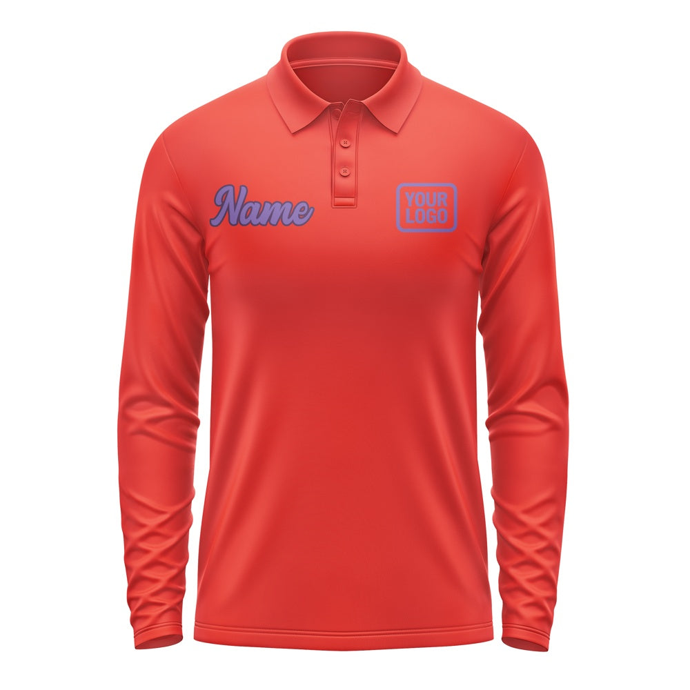 Custom Orange Red Light Purple Long Sleeve Polo Shirt