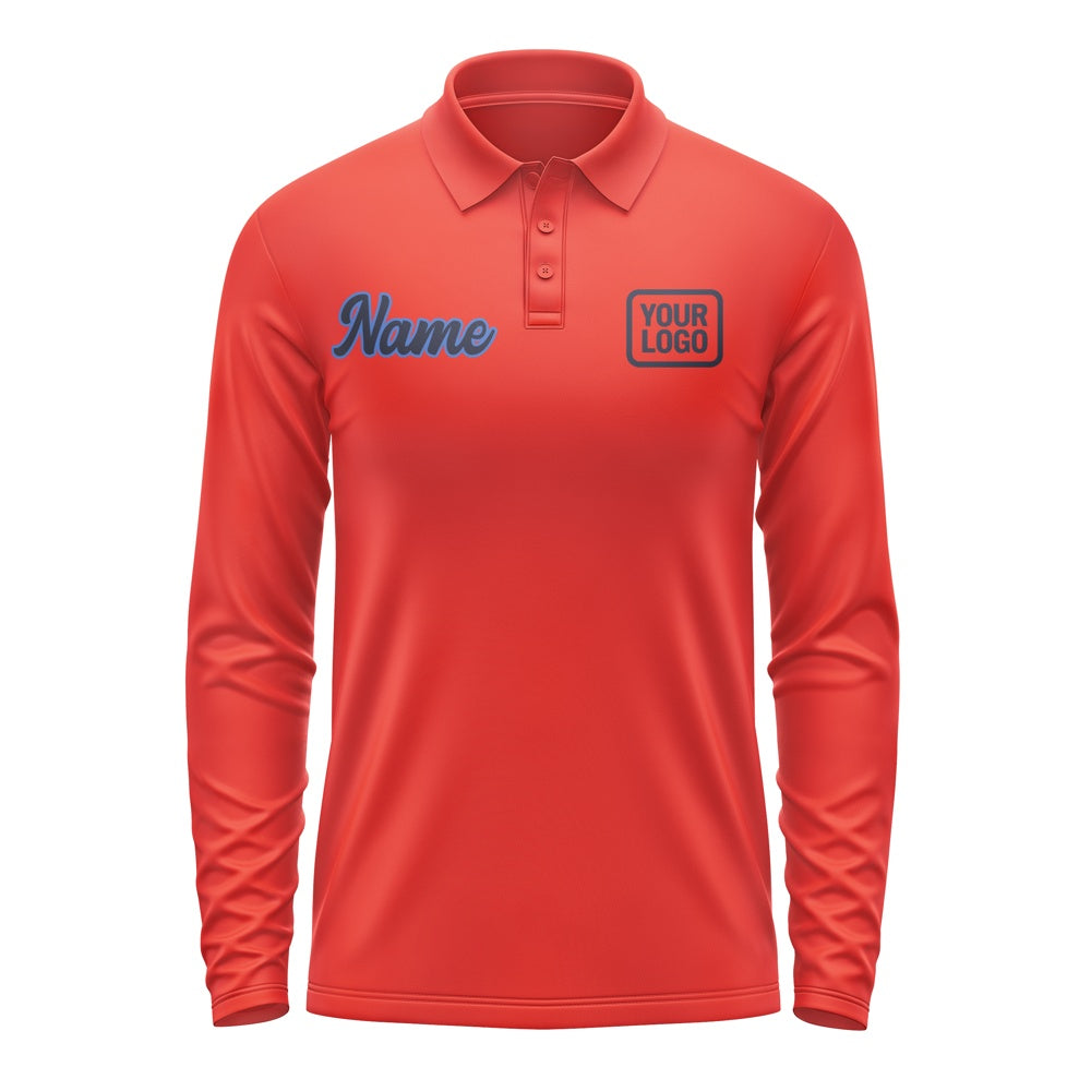 Custom Orange Red Navy Long Sleeve Polo Shirt