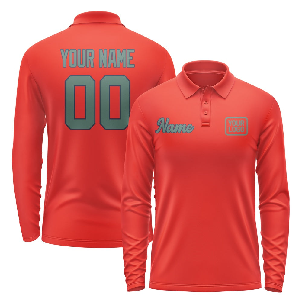Custom Orange Red Blue Green Long Sleeve Polo Shirt