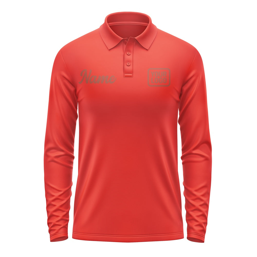Custom Orange Red Coral Red Long Sleeve Polo Shirt