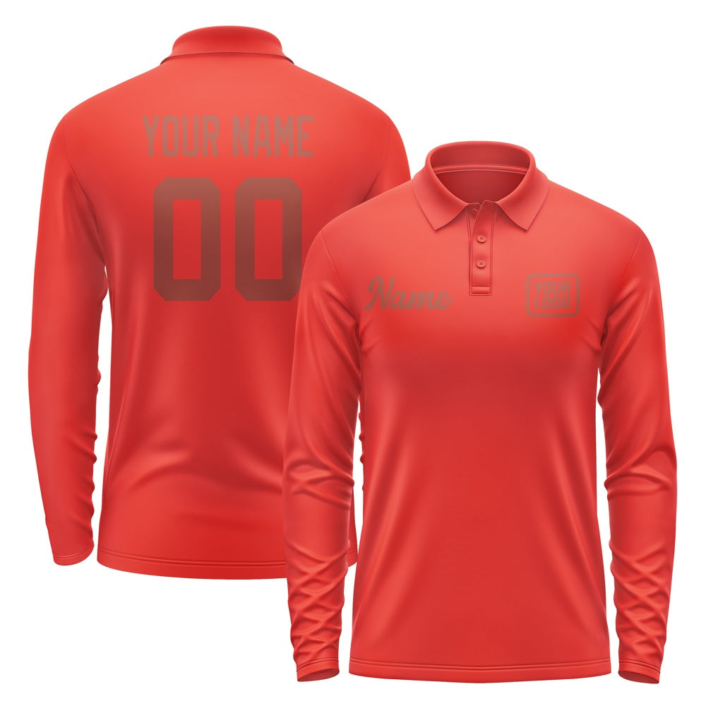 Custom Orange Red Coral Red Long Sleeve Polo Shirt